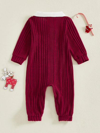 Baby Boy Christmas Ribbed Romper with Santa Design