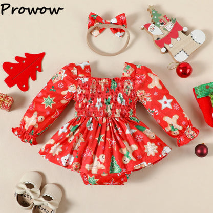 Tree Print Red Corduroy Baby Girl Dress for New Year's Eve