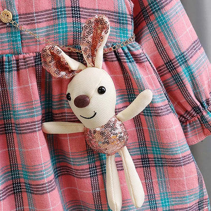 Checkered Peter Pan Collar Dress for Baby Girls