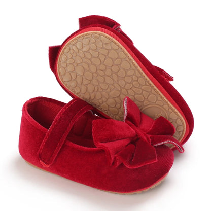 Red Baby Girl Bow Soft Sole Anti-Slip Walking Shoes