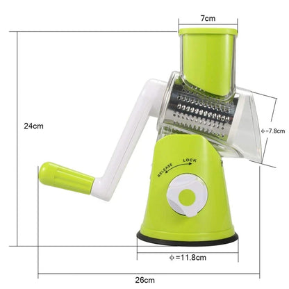 Manual Rotary Cheese Grater and Vegetable Slicer with 3 Interchangeable Stainless Steel Drums