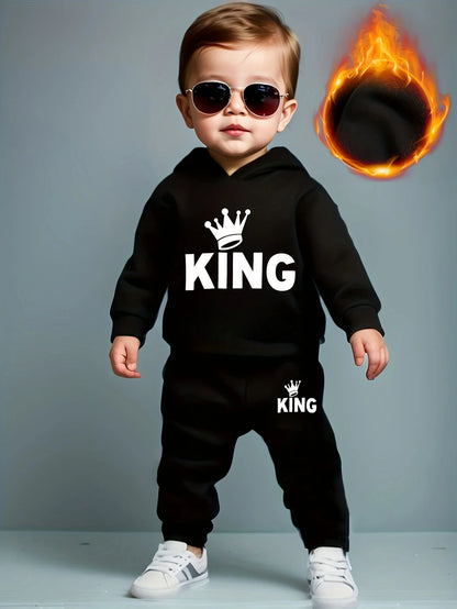Baby Boy Fleece Hoodie and Pants Set with Crown Design
