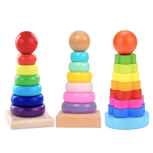 Colorful Wooden Rainbow Stacking Toy for Kids' Learning
