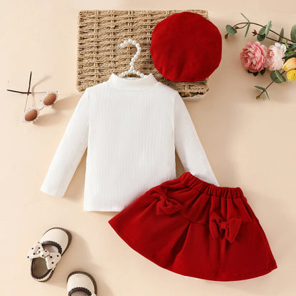 Toddler Girls Christmas Outfit Set with Bow Top and Skirt