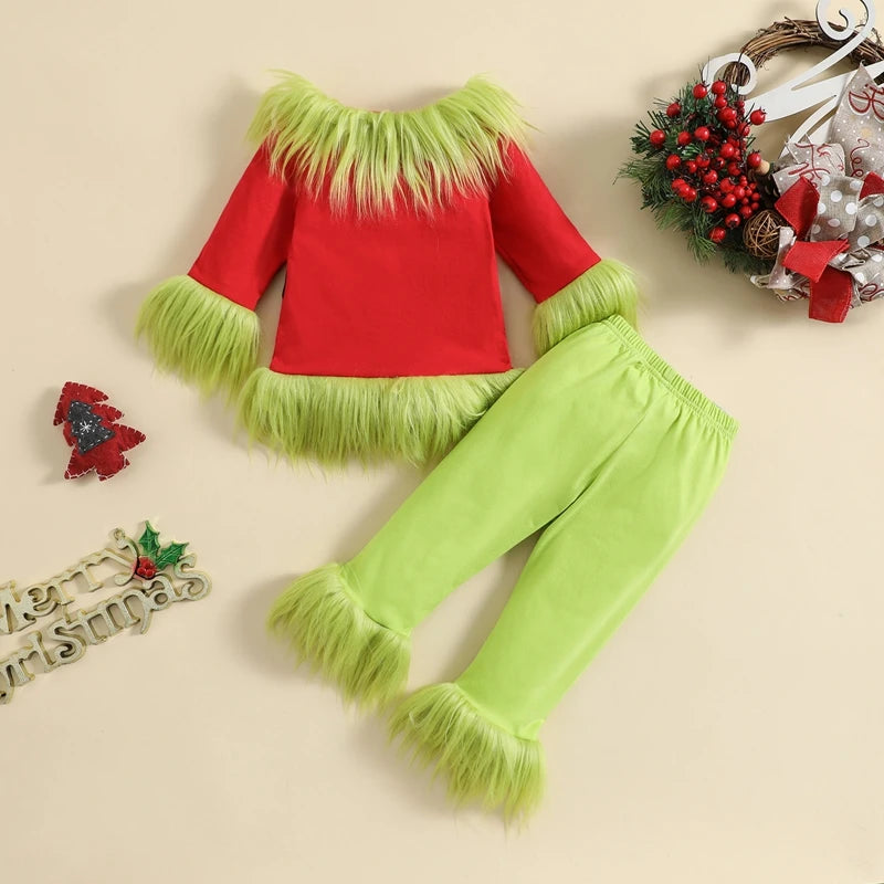Kids Christmas Plush Top and Pants Set for Boys and Girls