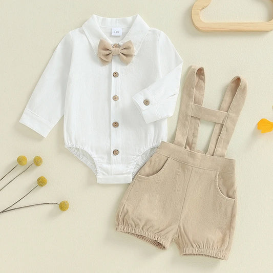 Toddler Boy Bow Tie Suspender Shorts Outfit 3PC Set