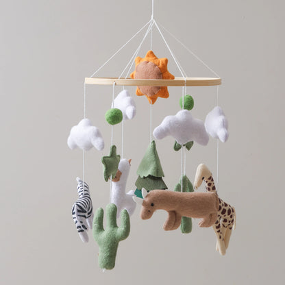 Wooden Baby Crib Mobile with Soft Felt Animal Toys