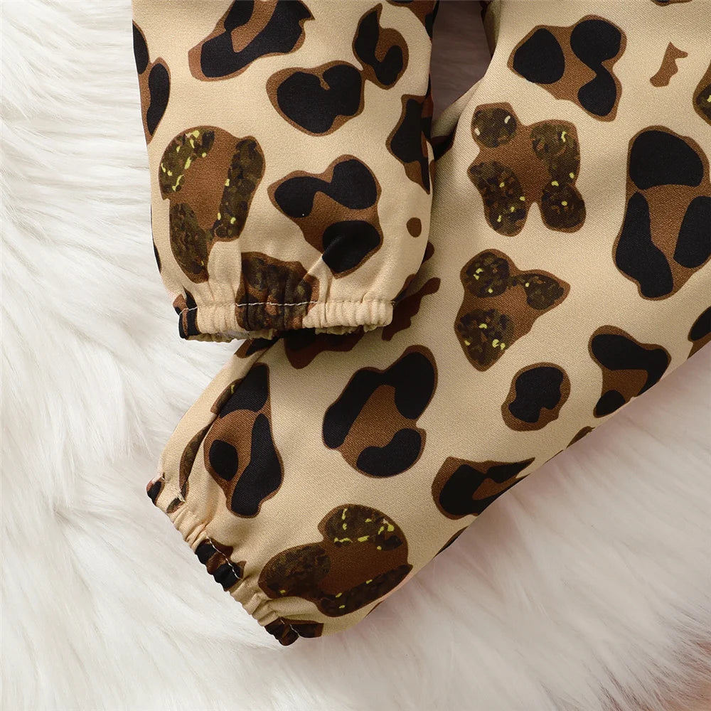 Newborn Baby Girl Outfit Set with Leopard Print Pants and Headband