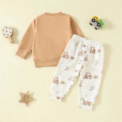 Baby Boys Fall Outfit Set - Car Embroidery Sweatshirt & Pants
