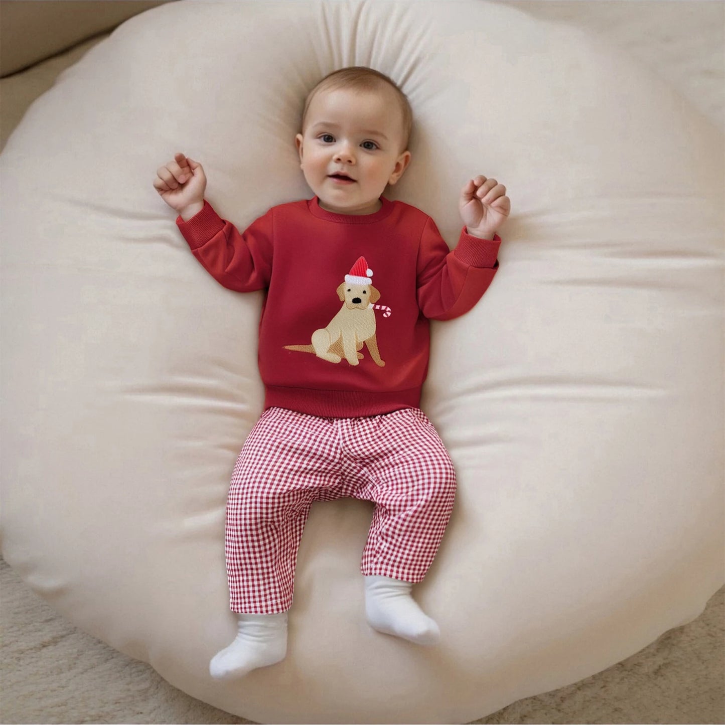 Toddler Christmas Dog Embroidered Sweatshirt and Pants Set