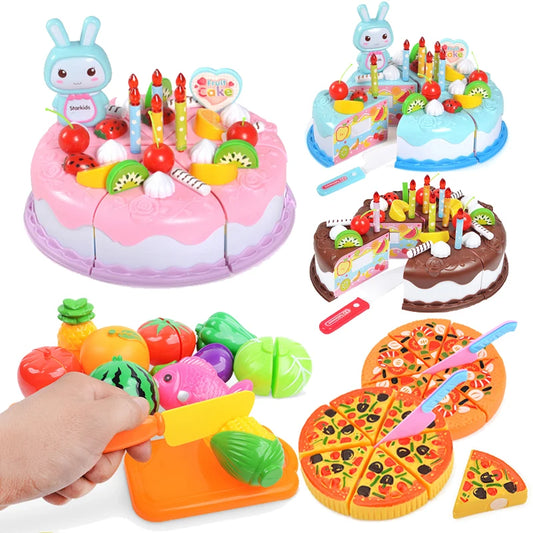 Kids' Pretend Play Kitchen Set with Cutting Food Toys