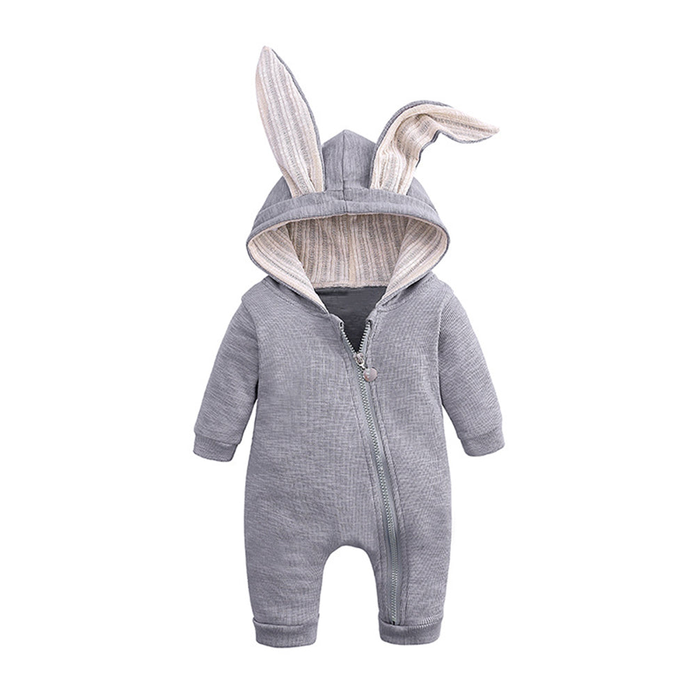 Rabbit Ears Hooded Baby Bodysuit with Zipper for Boys and Girls