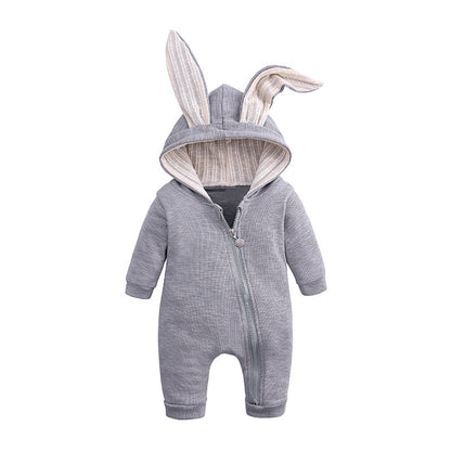 Rabbit Ears Hooded Baby Bodysuit with Zipper for Boys and Girls
