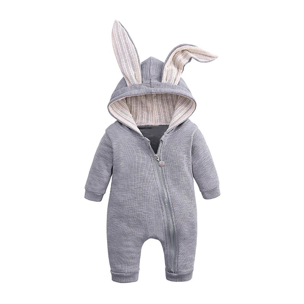 Rabbit Ears Hooded Baby Bodysuit with Zipper for Boys and Girls