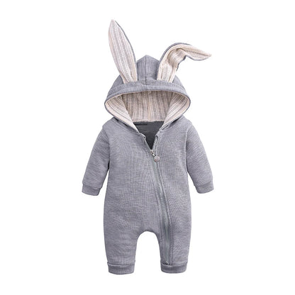 Rabbit Ears Hooded Baby Bodysuit with Zipper for Boys and Girls