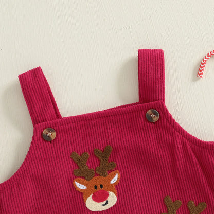 Christmas Corduroy Suspender Romper for Newborns 0-18M