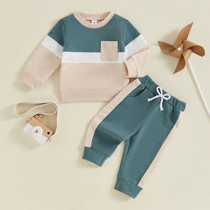 Toddler Contrast Color Long Sleeve Sweatshirt and Pants Set