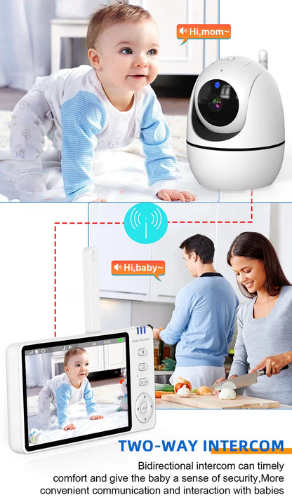 5-Inch PTZ Video Baby Monitor with Camera and Temperature Sensor