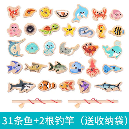 Wooden Fishing Toy Set for Kids - Interactive Marine Life Game