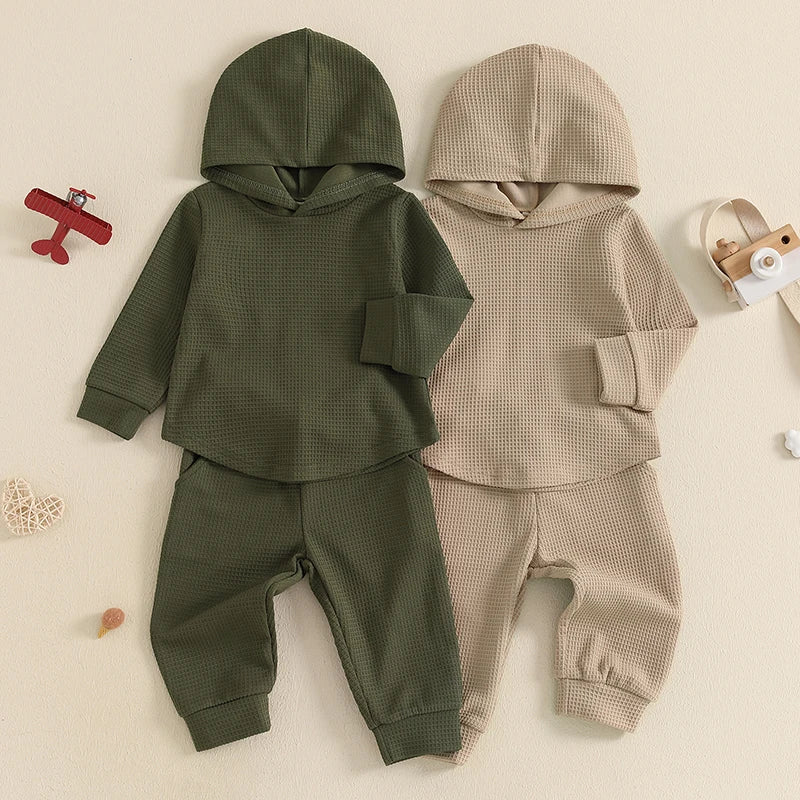 Baby Boy Autumn 2PCS Hooded Outfit with Drawstring Pants