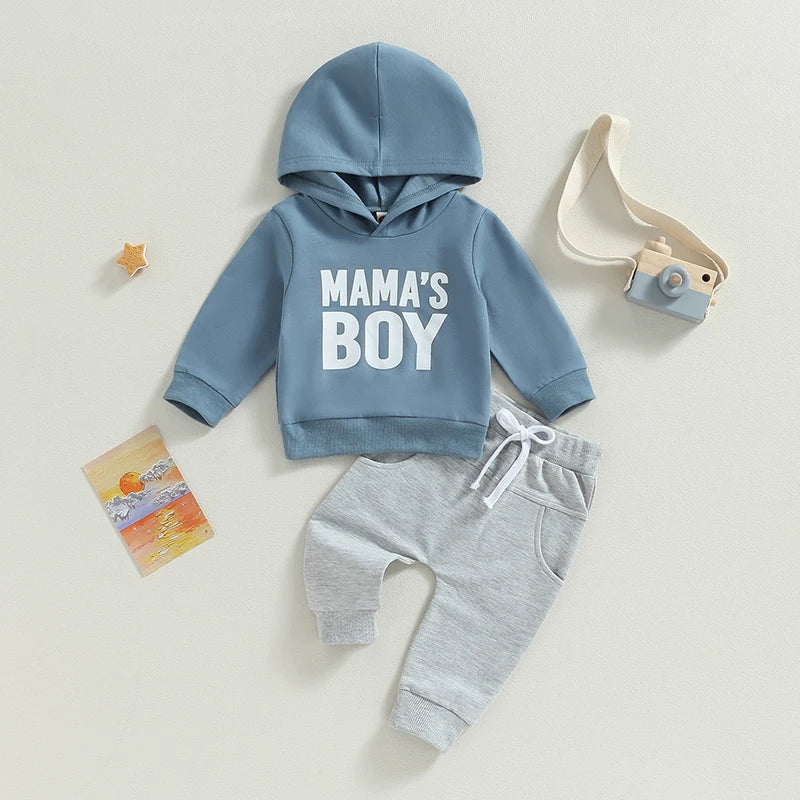 Toddler Boys Hoodie and Pants Set, Letter Print Fall Outfit