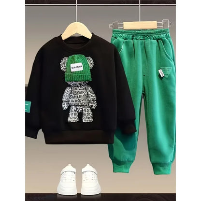Boys' Two-Piece Sweatshirt and Pants Set for Fall and Spring