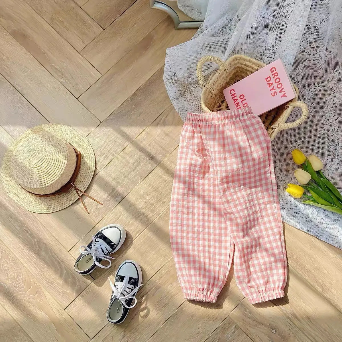 Plaid Mosquito-Proof Pants for Baby Girls - Lightweight Casual Trousers