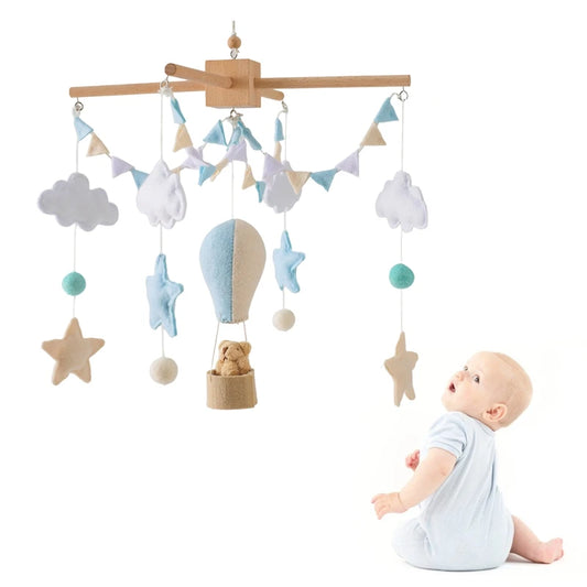 Wooden Hot Air Balloon Baby Crib Mobile and Rattle Toy