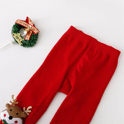 Red Cotton Christmas Tights for Infants and Toddlers