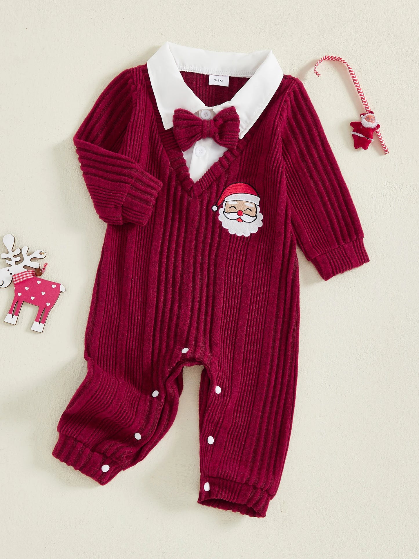 Baby Boy Christmas Ribbed Romper with Santa Design