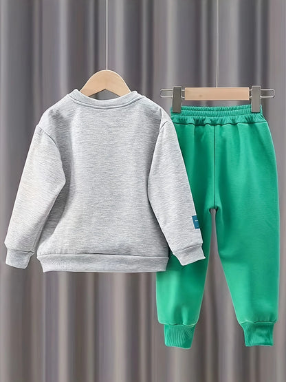 Boys' Two-Piece Sweatshirt and Pants Set for Fall and Spring