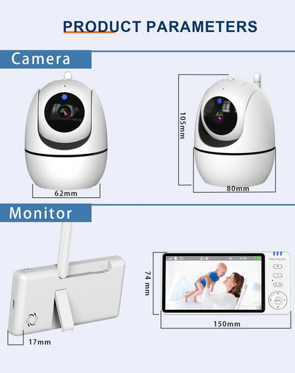 5-Inch PTZ Video Baby Monitor with Camera and Temperature Sensor