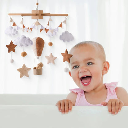 Wooden Hot Air Balloon Baby Crib Mobile and Rattle Toy