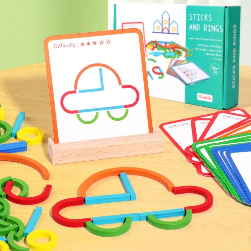 Wooden Sticks and Rings Puzzle for Early Childhood Learning