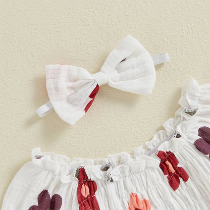 Autumn Floral Ruffled Bodysuit Set for Baby Girls with Headband