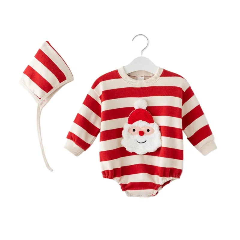 Baby Santa Long-Sleeve Romper with Hat for Infants 6-12M