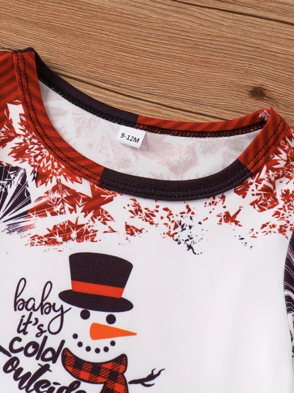 Toddler Girl's Cartoon Snowman Long Sleeve Christmas Dress