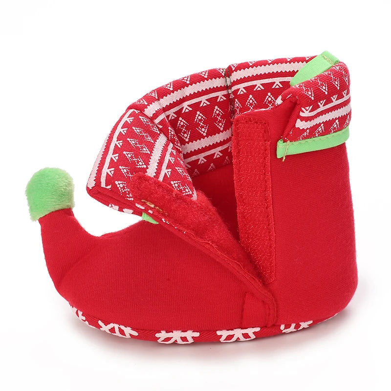Santa Design Baby Booties with Anti-Slip Soles for Winter