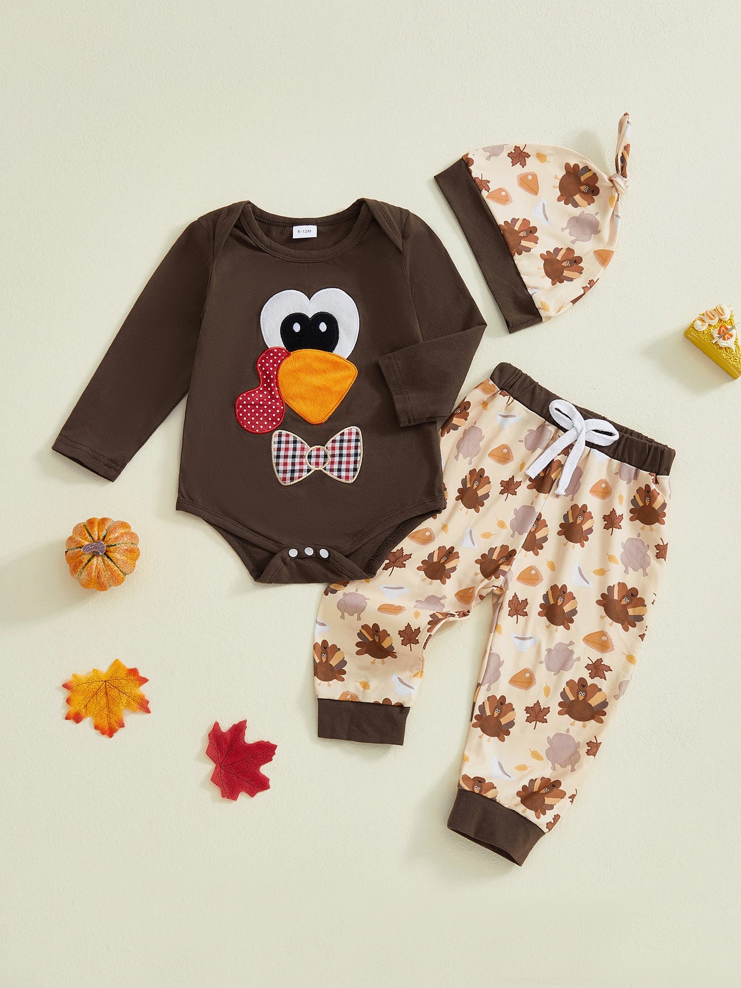 Newborn Thanksgiving Turkey Romper and Pants Set with Hat