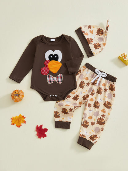 Newborn Thanksgiving Turkey Romper and Pants Set with Hat
