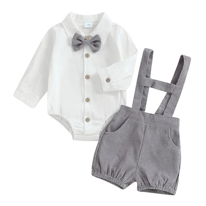 Toddler Boy Bow Tie Suspender Shorts Outfit 3PC Set