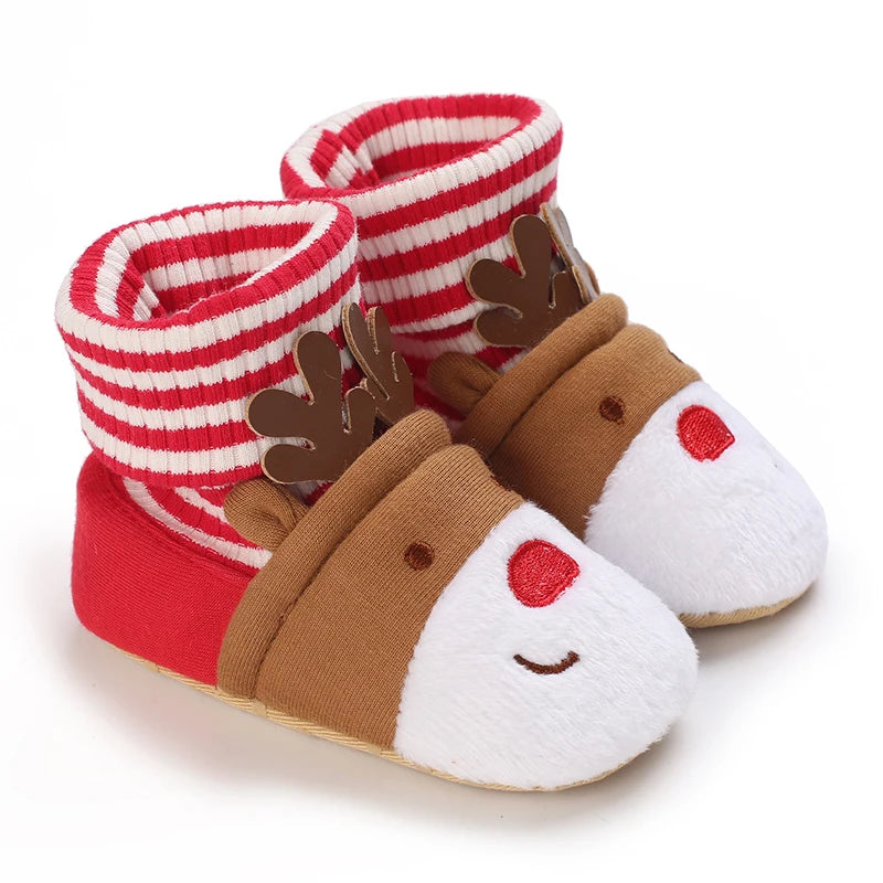 Santa Design Baby Booties with Anti-Slip Soles for Winter