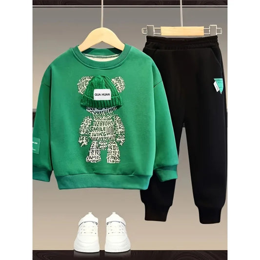 Boys' Two-Piece Sweatshirt and Pants Set for Fall and Spring