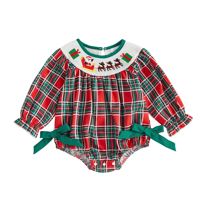 Newborn Baby Girl Christmas Santa Print Long Sleeve Romper
