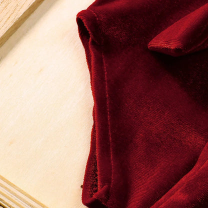 Newborn Baby Girl Burgundy Velvet Christmas Romper Set