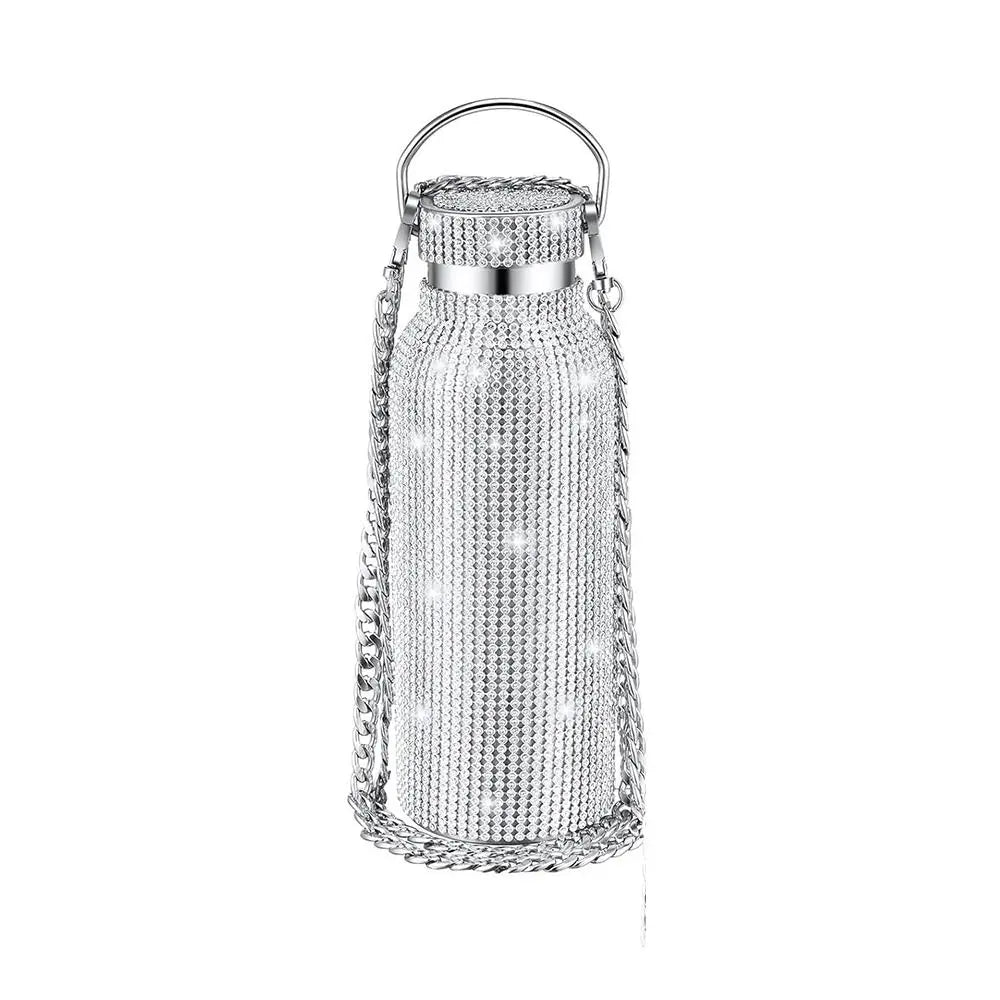 Rhinestone Stainless Steel Water Bottle with Carrying Strap