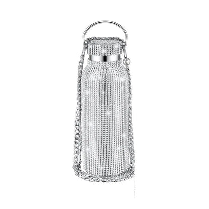 Rhinestone Stainless Steel Water Bottle with Carrying Strap