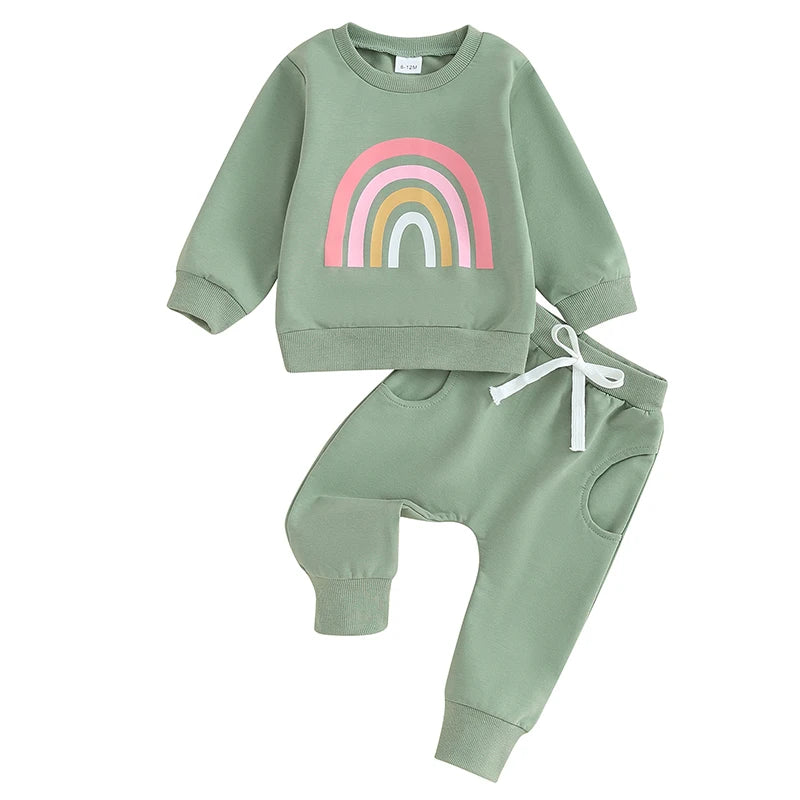 Baby Girls Rainbow Print Long Sleeve Sweatshirt & Pants Set