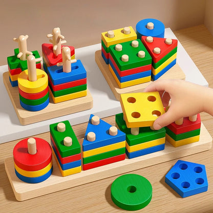 Wooden Sorting and Stacking Toys for Toddlers and Preschoolers