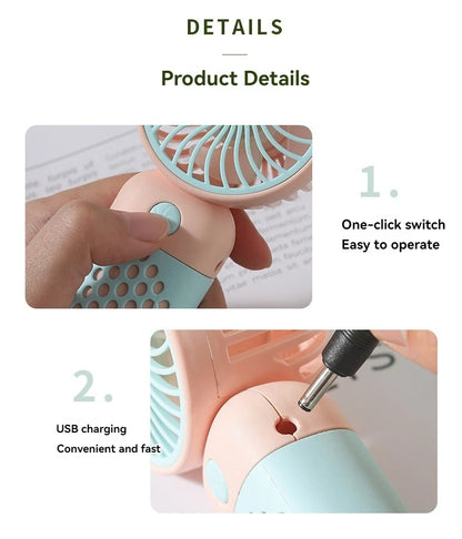 Ventilateur de charge portable 2025, petit ventilateur de poche mignon de dessin animé pour étudiant, mini ventilateur USB portable